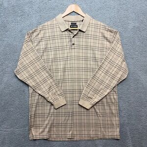 Bolle Golf Polo Shirt Men XL Beige Plaid 60s 2-Ply Mercerized Cotton Long Sleeve